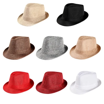אופנה ביץ 'כובע קש' ז חיצונית כובע לבן כובע פנמה נשים גברים הגברת פדורה העליון שמש כובעי לנשימה פשתן מזדמן מגבעות