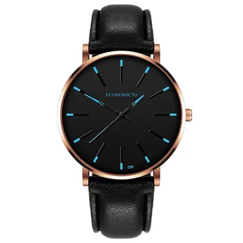 אופנה מינימליסטי שעונים זכוכית שחורה רצועת עור באיכות גבוהה עסקים חיוג השעון עמיד למים שעוני יד Relogio Masculino