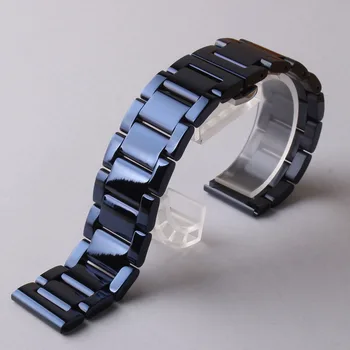 Watchbands כחול כהה מוצק קישורים נירוסטה להקת שעון קיפול אבזם פרפר שעונים רצועת צמיד החלפה 20 מ 