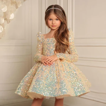 2023 הטקס הראשון הטבילה יום הולדת שמלת ילדה תחפושות בנות נסיכה שמלות נצנצים על שמלת מסיבת קטן שושבינה