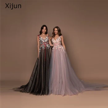 Xijun טול ארוך שמלת ערב קו שמלות נשף נצנצים 3D פרח רקמה שמלת החתונה 2023 בוהו מסיבת נשף שמלה קו A-