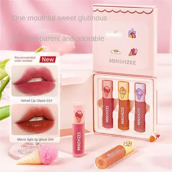 מינג Xizhi גלידה מראה שפתיים זיגוג להגדיר תיבת קטיפה ערפל מט תלמיד שפתון שפתיים גוון נשי איפור שפתון קוסמטיקה