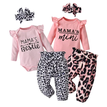 חם אופנה הרך הנולד התינוקת בגדים סט כותנה שרוול ארוך רומפר עליון + Leopard מכנסיים + סרט 3pcs תלבושת עבור בנות
