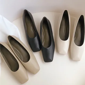 נעליים להחליק על נעלי נשים בסגנון צרפתי אופנה נעלי עור אמיתי רך משרד ליידי 