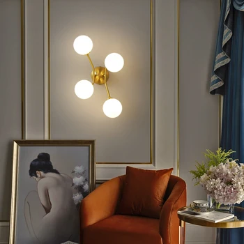 נורדי LED מנורת קיר עבור חדר השינה ליד המיטה אמבטיה במעבר בבית המודרני 4 ראשים הזהב זכוכית הכדור קריאה מסדרון מנורות קיר האורות במקום.