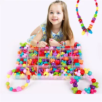 בנות ממתקים צבע חרוזים צעצועי DIY צמיד שרשרת ללבוש חרוזים צעצועים לילדים Handmake מלאכה גיאומטריות פאזל צעצועים חינוכיים
