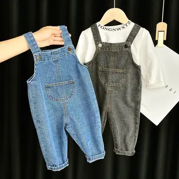 2023 חדש האביב הסתיו בנות ילדים, סרבל סרבל מכנסיים התינוק ילדים ג ' ינס ארוך המכנסיים מכנסיים ילדים הבגדים 2-12T