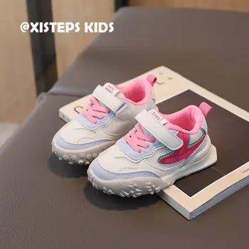 XISTEPS החלקה ילדים מזדמנים נעלי ספורט ורוד אפור לנשימה ילדים בנות בנים נעלי ספורט בבית הספר נעלי ריצה לנשימה 2023