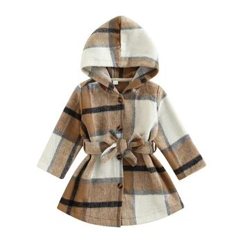 תינוק הנולד המעיל, משובצת שרוול ארוך עם ברדס מעיל הלבשה עליונה עם חגורת המותניים סתיו תלבושת עבור בנות, בנים, 3M-3T