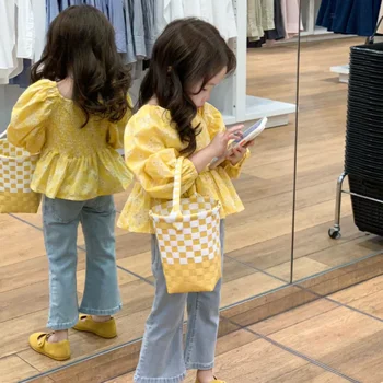 קוריאני בנות בגדים סטים באביב בגדים חדשים פרח חולצת שרוול ארוך או תשע נור ג ' ינס מתוק יופי מותק הילדים של סטים