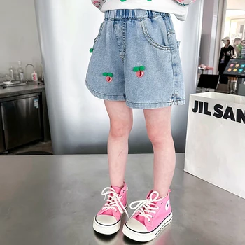 בנות ג 'ינס קצר דובדבן דפוס ג' ינס נערה מזדמנים בסגנון ג ' ינס ילד פעוט בגדי תינוקות