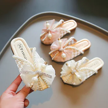 בנות נעליים ורדרד נעלי בית לילדים עגול הבוהן הקיץ הנסיכה רשת קריסטל פרפר נסיכה שקופיות אנטי-דלג 2-8 שנים לבן