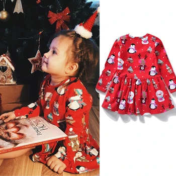 חג המולד שנה החדשה חמוד לפעוטות ילדים ילדה שמלת נסיכת שלג סנטה צבי להדפיס את תחפושות הילדים חג המולד מסיבת נשף שמלות