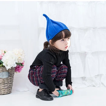 צבע ממתקים תינוק כובע חמוד סתיו חורף מחודד כובעי צמר לילדים בנים בנות סרוגים חם רך ביני כובע