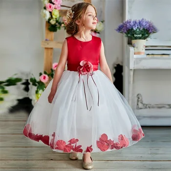 ילדים פרחים סרטים שמלות נערות פרחים אדום הגלימה Vestido חג המולד בגדי ילדים 2022 השנה החדשה אלגנטית לנשף שמלת טוטו