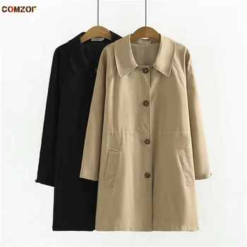 איכות גבוהה קוריאני נשים ארוך מעיל גשם 2021 סתיו מעיל רוח שחור חאקי מקסימום בגדים 4XL пальто женское осень