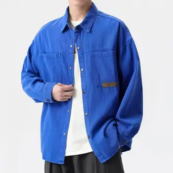 קורדרוי דש שרוול ארוך חולצות ג ' קטים לגברים סתיו סגנון קוריאני אופנה מזדמן מטען מעילים זכר chaquetas גבר