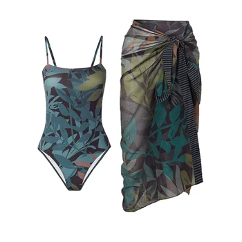 פרחוני הדפסה חתיכה אחת בגדי אופנה Colorblock קלע ביקיני וינטאג', בגדי ים של נשים שחייה בקיץ Beachwear הכיסוי.