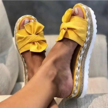 נשים טוויסט קשר פלטפורמת נעלי בד נעלי קיץ אור בוהן פתוח ללא להחליק בנות החוף שקופיות נעלי מזדמנים חיצונית סנדלים