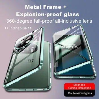360° הגנה דו צדדי מגנטי זכוכית Case for Oneplus 11 10 9 Pro 5G מגנט שקוף במקרה מתכת כיסוי עדשת המצלמה