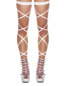 סקסית ריינסטון רצועת הירכיים גרבוני רשת עם צלב חיבור חלול החוצה עיצוב הירך גבוהה גרביים