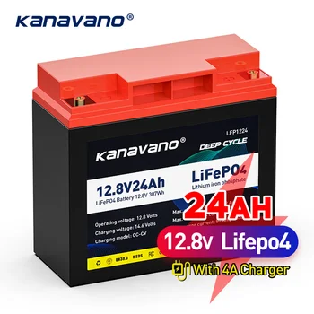 Kanavano נטענת 12v 24Ah סוללת Lifepo4 Pack עבור אנרגיה סולארית מערכות אחסון עמוק מחזור סוללה עם 4A האיחוד האירופי/ארה 
