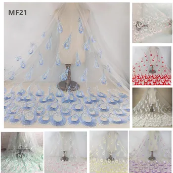 zsbszc עדין נוצות טווס דפוס רקמה, תחרה בגדי האופנה DIY שמלת רשת בד תפירת בד MF21
