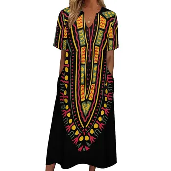 דאשיקי הדפסה שמלה אתנית גאווה אפריקה בציר שמלת מקסי שרוול קצר עיצוב בוהמיה שמלות ארוכות אסתטי Oversize Vestido