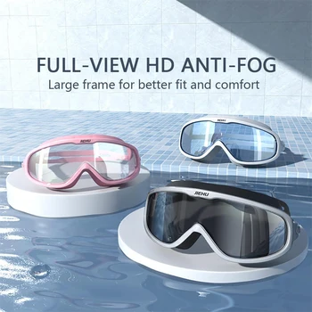 שחייה משקפיים Hd מקצועית מסגרת גדולה יוניסקס כפול עדשה חגורת אנטי ערפל צלילה מים לשחות אביזרים עמידים צבעוני