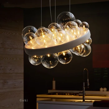 נורדי LED נברשות זכוכית שקופה הכדור תלוי תליון אור מודרניים מנורות בחדר האוכל בר מסעדה קפה חידוש עיצוב