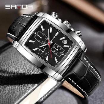 סאנדה 2023 העליון החדש מותג יוקרה שעונים של גברים אופנה עור קוורץ שעון יד לגבר השעון עמיד למים Relogio Masculino 5303