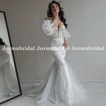 צולל V-צוואר בתולת ים שמלת החתונה עם משקל להסרה לוזון שרוולים תחרה, אפליקציות שמלות כלה vestido de noiva