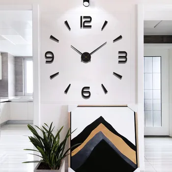 DIY עיצוב מודרני פשוט שעון דיגיטלי שקט שעון קיר הבית קיר בעיצוב אגרוף חינם-מדבקת קיר שעון חדר המגורים קישוט