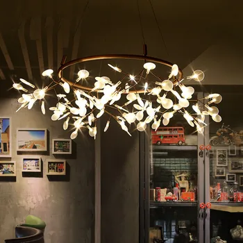 מודרני LED מנורת הגחלילית ענף עץ עלה אור תליון עגול פרח השעיה מנורות ארט בר מסעדה תאורה ביתית