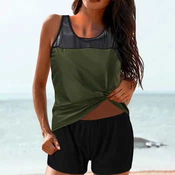 Tankini בגדי ים עבור נשים עם מכנסיים קצרים אתלטי שני חלקים, בגדי ים Racerback גופיות בגדי ים בגד ים ברזילאי