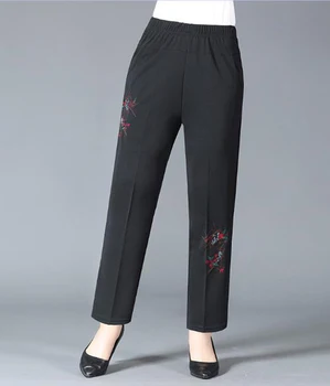 L XL 3XL 5XL נשים מכנסיים 2023 חדש סתיו אלסטיות גבוהה המותניים מזדמנים מכנסיים האביב חמים ישר מכנסיים בגיל העמידה אמא המכנסיים