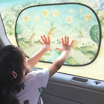 2pcs/set מתקפל המכונית שמשיה החלון בצד שמשת חלון גג עבור ילדים מבוגרים קריקטורה עקבות אלקטרוסטטית סרט