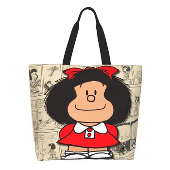 Mafalda מנגה מצרכים שקיות קניות Kawaii מודפס בד הקונה כתף תיק גדול קיבולת עמיד קינו קריקטורה תיק