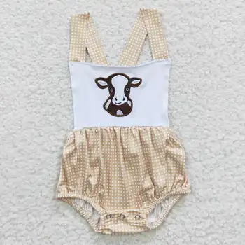 SR0313 הסיטוניים חם למכירה עיצוב לבנים רקומים פרות גופיה אוברול עבור תינוק שרק נולד בנים בגדים מערביים בוטיק בגדים