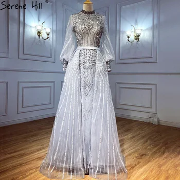 Serene Hill המוסלמים גריי Overskirt שמלות ערב שמלות 2023 בתולת ים אלגנטי חרוזים עבור אישה מסיבה בתוספת גודל LA71248
