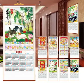 קש חיקוי המזלות הסיני השנה הסיני לוח השנה הסיני הקיר תלוי לוח שנה גלול ארנב לוח שנה
