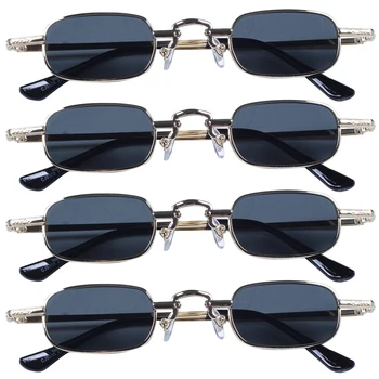 4X רטרו פאנק משקפיים ברור כיכר משקפי שמש נשי רטרו, משקפי שמש גברים מסגרת מתכת שחור-אפור & זהב