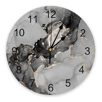 השיש מרקם שחור PVC שעון קיר בעיצוב מודרני בסלון קישוט קיר שעון הביתה Decore קיר שעון דיגיטלי