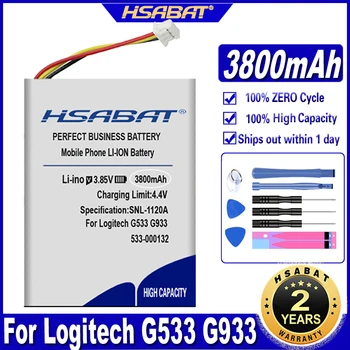 HSABAT 3800mAh 533-000132 סוללה עבור Logitech G533 G933 G533S G933S g935 אוזניות סוללות