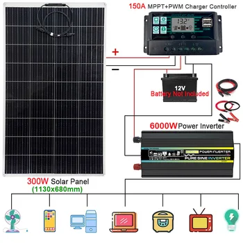12V ל 110V/220V 6000W מערכת אנרגיה סולארית להגדיר 300W פאנל סולארי 150A פעול 4000W השמש מהפך עבור המכונית הביתה חיצונית 12V 220V