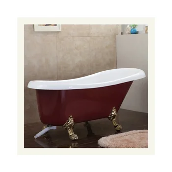יוקרה בבית מלון אקריליק אדם אחד מבוגרים נייד אמבט ג ' קוזי מקורה, חדר רחצה מודרני אדום עצמאי אמבטיה עם זהב רגל