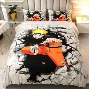 הנינג 'ה אוזומאקי אוצ' יהא Narutoes ילדים בנים בוגרים סט מצעים שמיכה כיסוי מיטה זוגית במקרים הכרית, תאום יחיד מלאה בגודל קווין מתנה