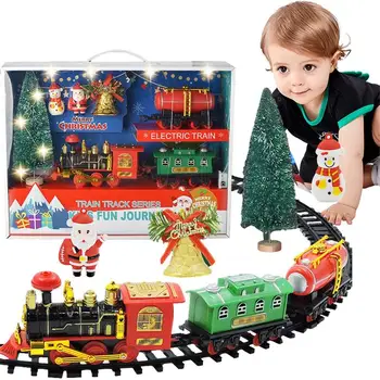 חג המולד רכבת חשמלית צעצוע רכבת צעצוע של מכוניות במסלול המרוצים עם מוסיקה סנטה קלאוס, עץ חג מולד קישוט מודל הרכבת צעצועים