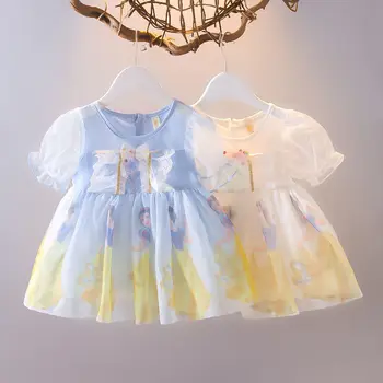 בנות שלג לבן שמלת נסיכת ילדה שמלות קיץ ילדים נצנצים פרפר קשר תחרה שמלות 1-4 שנים Vestidos התינוקת בגדים