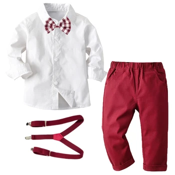 אביב סתיו תינוק תינוק בגדי ילדים מוצק, חולצה לבנה + אדום שאיפה + חגורה ילדים התלבושת 1 עד 6 שנים הילד החליפה להגדיר